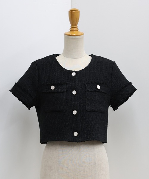 BLUEEAST（ブルーイースト）の「半袖ツイードジャケット（ノーカラージャケット・レディース・ホワイト/ブラック・MEDIUM）」の17枚目の写真