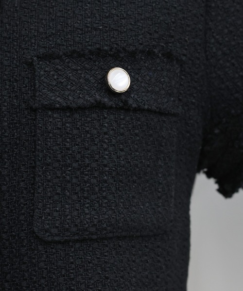 BLUEEAST（ブルーイースト）の「半袖ツイードジャケット（ノーカラージャケット・レディース・ホワイト/ブラック・MEDIUM）」の19枚目の写真