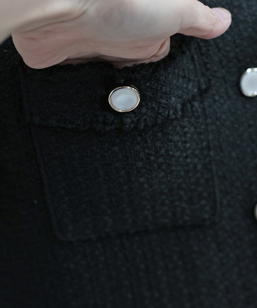BLUEEAST（ブルーイースト）の「半袖ツイードジャケット（ノーカラージャケット・レディース・ホワイト/ブラック・MEDIUM）」の20枚目の写真