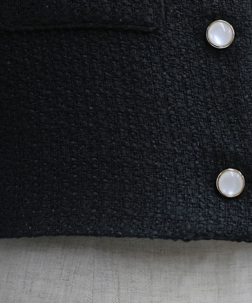 BLUEEAST（ブルーイースト）の「半袖ツイードジャケット（ノーカラージャケット・レディース・ホワイト/ブラック・MEDIUM）」の21枚目の写真