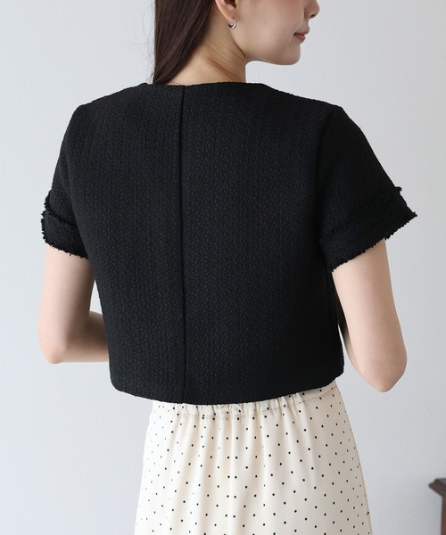 BLUEEAST（ブルーイースト）の「半袖ツイードジャケット（ノーカラージャケット・レディース・ホワイト/ブラック・MEDIUM）」の9枚目の写真