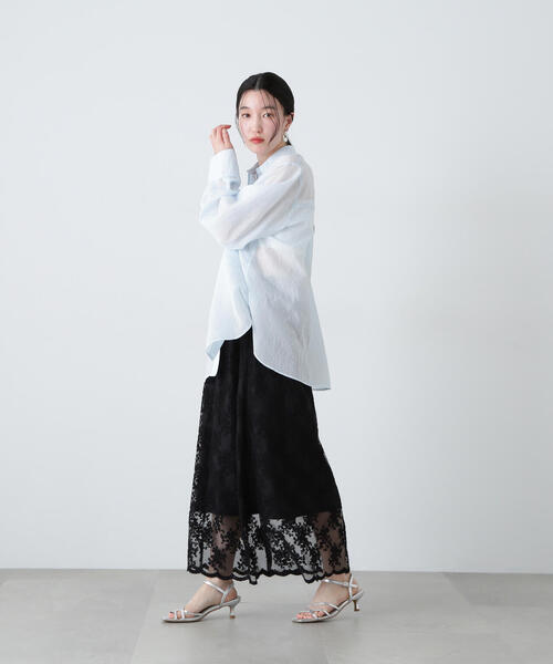 N.（N. Natural Beauty Basic）（エヌエヌナチュラルビューティーベーシック）の「レースAラインスカート（スカート・レディース・ブラック/オフホワイト・SMALL/MEDIUM）」の4枚目の写真