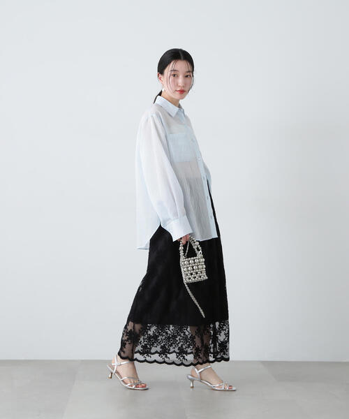 N.（N. Natural Beauty Basic）（エヌエヌナチュラルビューティーベーシック）の「レースAラインスカート（スカート・レディース・ブラック/オフホワイト・SMALL/MEDIUM）」の5枚目の写真