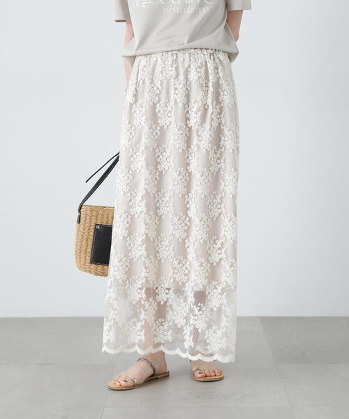 N.（N. Natural Beauty Basic）（エヌエヌナチュラルビューティーベーシック）の「レースAラインスカート（スカート・レディース・ブラック/オフホワイト・SMALL/MEDIUM）」の13枚目の写真