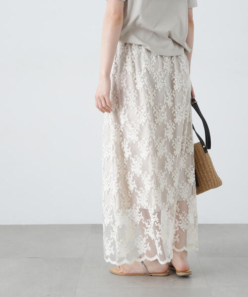 N.（N. Natural Beauty Basic）（エヌエヌナチュラルビューティーベーシック）の「レースAラインスカート（スカート・レディース・ブラック/オフホワイト・SMALL/MEDIUM）」の14枚目の写真