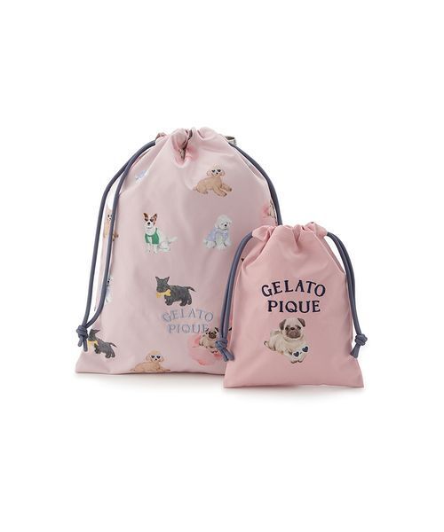 gelato pique(ジェラートピケ)の「SUMMER DOG柄巾着セット(ポーチ・レディース・ブルー/アイボリー/ピンク・FREE)」の1枚目の写真