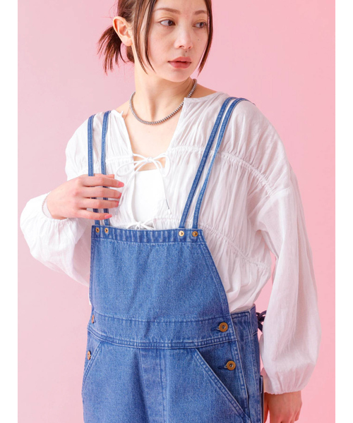 ブラウス シャツ 「Le Melange/ル・メランジュ」コットンギャザーブラウス/ギャザー/リボン/機能素材「WEB限定」 レディース Le Melange/ル・メランジュ】コットンギャザーブラウス/ギャザー