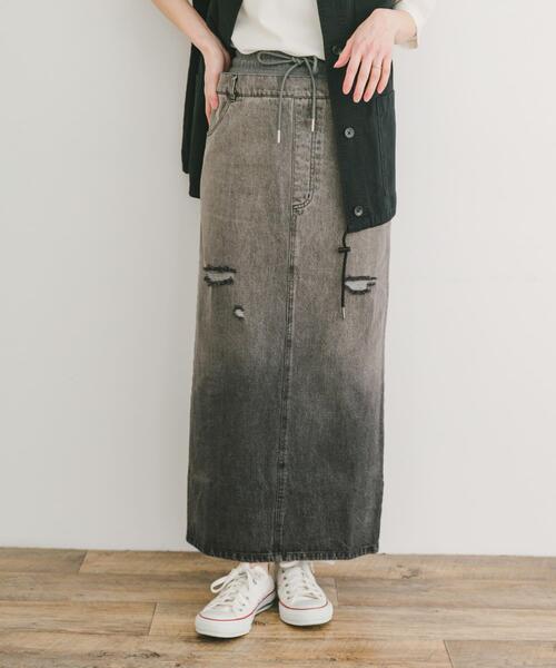 ITEMS URBANRESEARCH（アイテムズ アーバンリサーチ）の「ダブルウエストデニムスカート（スカート・レディース・ブルー/ブラック・FREE）」の2枚目の写真