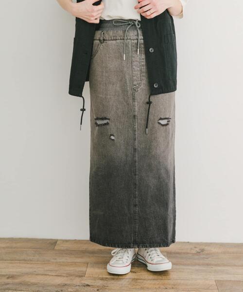 ITEMS URBANRESEARCH（アイテムズ アーバンリサーチ）の「ダブルウエストデニムスカート（スカート・レディース・ブルー/ブラック・FREE）」の3枚目の写真