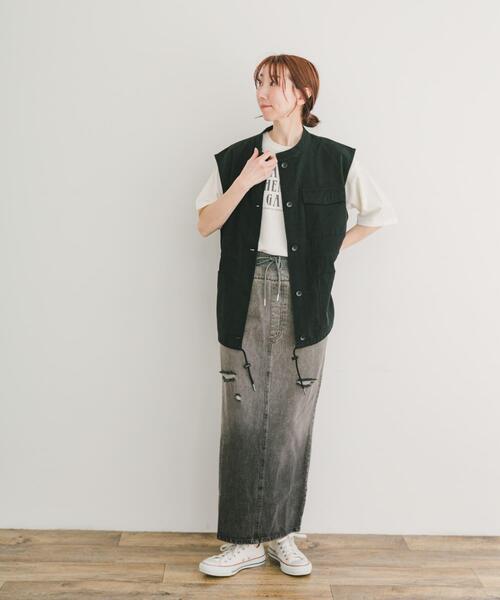 ITEMS URBANRESEARCH（アイテムズ アーバンリサーチ）の「ダブルウエストデニムスカート（スカート・レディース・ブルー/ブラック・FREE）」の6枚目の写真