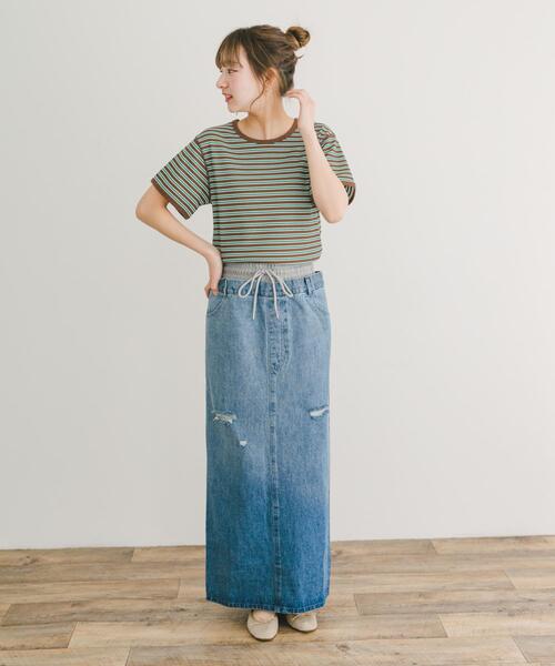 ITEMS URBANRESEARCH（アイテムズ アーバンリサーチ）の「ダブルウエストデニムスカート（スカート・レディース・ブルー/ブラック・FREE）」の12枚目の写真