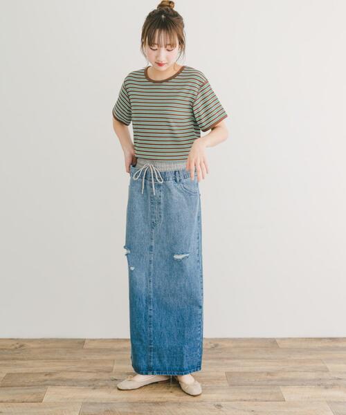 ITEMS URBANRESEARCH（アイテムズ アーバンリサーチ）の「ダブルウエストデニムスカート（スカート・レディース・ブルー/ブラック・FREE）」の13枚目の写真