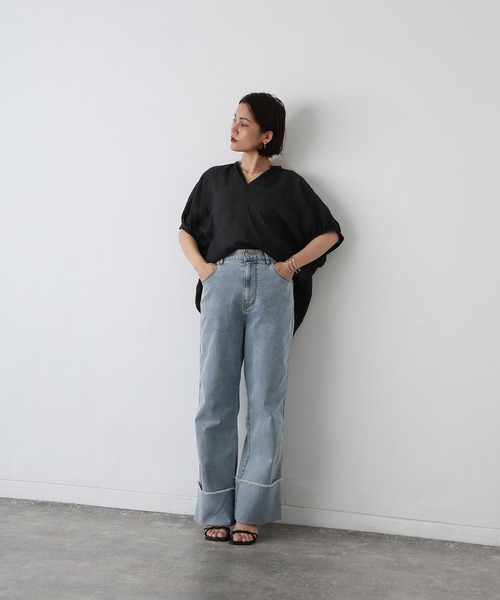 Floran(フローラン)の「レーヨンシアースキッパーブラウス(シャツ/ブラウス・レディース・ブラック/チャコールグレー/オフホワイト・MEDIUM)」の5枚目の写真