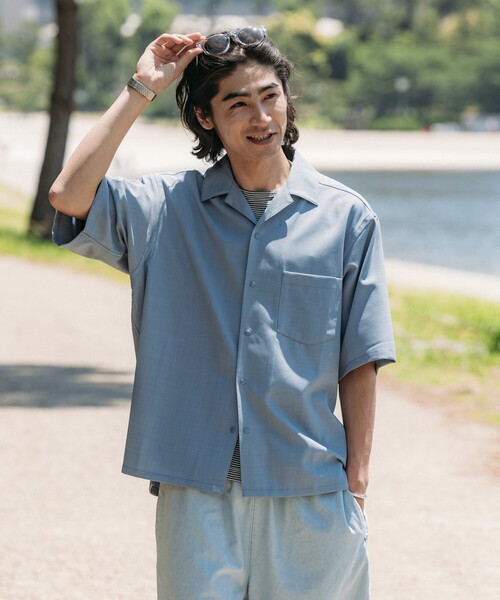 FREAK'S STORE（フリークスストア）の「FREAK’S STORE/フリークスストア 速乾素材 リラックスフィット オープンカラーシャツ ショートスリーブ  リネン風/LINEN LIKE O/C SS SHT（シャツ/ブラウス・メンズ・グリーン/オフホワイト/サックスブルー/チャコールグレー/ブラック・LARGE/MEDIUM/SMALL）」の5枚目の写真
