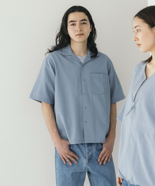 FREAK'S STORE（フリークスストア）の「FREAK’S STORE/フリークスストア 速乾素材 リラックスフィット オープンカラーシャツ ショートスリーブ  リネン風/LINEN LIKE O/C SS SHT（シャツ/ブラウス・メンズ・グリーン/オフホワイト/サックスブルー/チャコールグレー/ブラック・LARGE/MEDIUM/SMALL）」の8枚目の写真