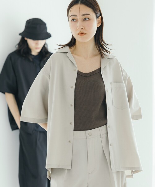 FREAK'S STORE（フリークスストア）の「FREAK’S STORE/フリークスストア 速乾素材 リラックスフィット オープンカラーシャツ ショートスリーブ  リネン風/LINEN LIKE O/C SS SHT（シャツ/ブラウス・メンズ・グリーン/オフホワイト/サックスブルー/チャコールグレー/ブラック・LARGE/MEDIUM/SMALL）」の21枚目の写真