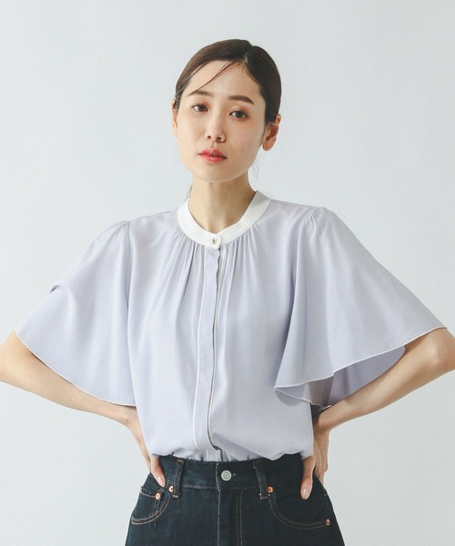 GLOBAL WORK（グローバルワーク）の「さらさらリラックスパイピング半袖/288591（シャツ/ブラウス・レディース・ドット/ホワイト系6/ミント/ホワイト系5/ブラック/ラベンダー・MEDIUM/LARGE/SMALL）」の5枚目の写真