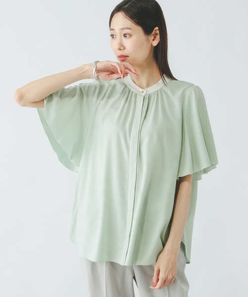 GLOBAL WORK（グローバルワーク）の「さらさらリラックスパイピング半袖/288591（シャツ/ブラウス・レディース・ドット/ホワイト系6/ミント/ホワイト系5/ブラック/ラベンダー・MEDIUM/LARGE/SMALL）」の4枚目の写真