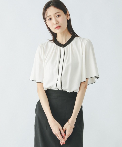 GLOBAL WORK（グローバルワーク）の「さらさらリラックスパイピング半袖/288591（シャツ/ブラウス・レディース・ドット/ホワイト系6/ミント/ホワイト系5/ブラック/ラベンダー・MEDIUM/LARGE/SMALL）」の13枚目の写真