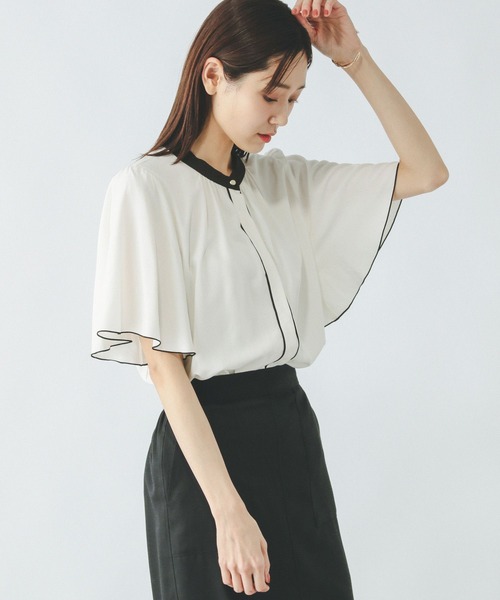 GLOBAL WORK（グローバルワーク）の「さらさらリラックスパイピング半袖/288591（シャツ/ブラウス・レディース・ドット/ホワイト系6/ミント/ホワイト系5/ブラック/ラベンダー・MEDIUM/LARGE/SMALL）」の14枚目の写真