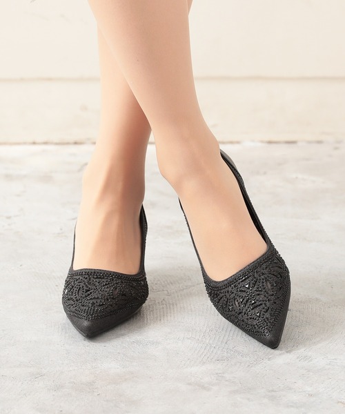 haremode（ハレモード）の「結婚式 お呼ばれ 謝恩会 成人式 対応 幾何学柄グリッターパンプス 5cmヒール ポインテッドトゥ パーティー オケージョン パンプス（パンプス・レディース・シルバー/ゴールド/ブラック・22.5cm/23cm/23.5cm/24cm/24.5cm）」の2枚目の写真