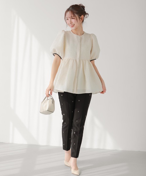 Fit more(フィットモア)の「バックリボンジャガードペプラムトップス(その他トップス・レディース・ピンク/ブルー/アイボリー・FREE)」の6枚目の写真