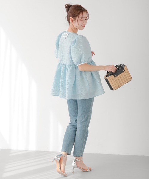 Fit more(フィットモア)の「バックリボンジャガードペプラムトップス(その他トップス・レディース・ピンク/ブルー/アイボリー・FREE)」の7枚目の写真