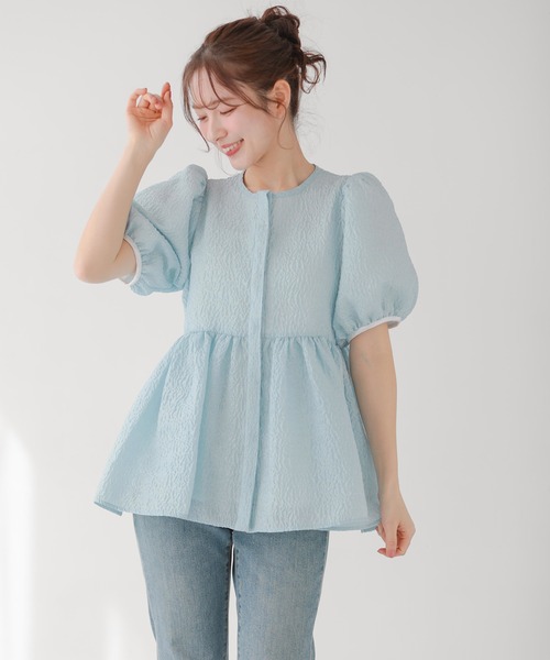 Fit more(フィットモア)の「バックリボンジャガードペプラムトップス(その他トップス・レディース・ピンク/ブルー/アイボリー・FREE)」の8枚目の写真