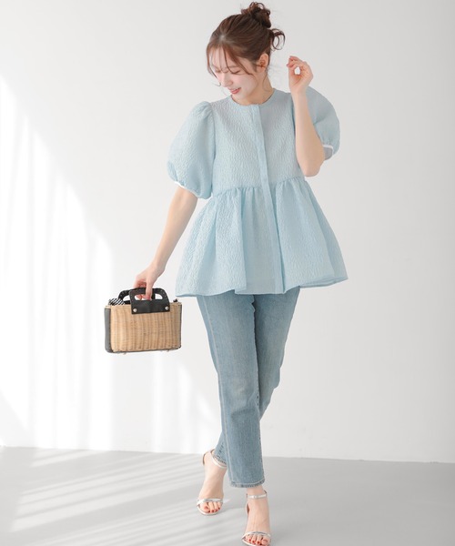 Fit more(フィットモア)の「バックリボンジャガードペプラムトップス(その他トップス・レディース・ピンク/ブルー/アイボリー・FREE)」の9枚目の写真