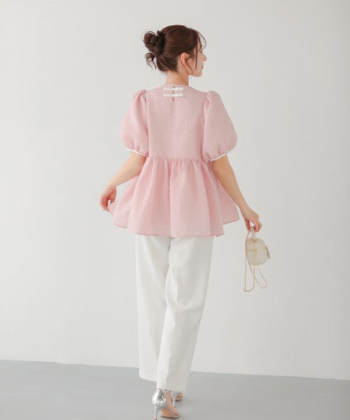 Fit more(フィットモア)の「バックリボンジャガードペプラムトップス(その他トップス・レディース・ピンク/ブルー/アイボリー・FREE)」の10枚目の写真