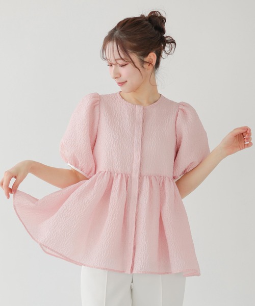 Fit more(フィットモア)の「バックリボンジャガードペプラムトップス(その他トップス・レディース・ピンク/ブルー/アイボリー・FREE)」の11枚目の写真