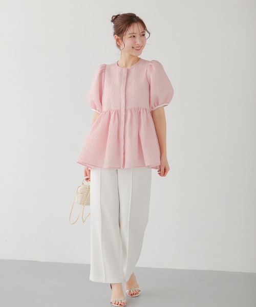 Fit more(フィットモア)の「バックリボンジャガードペプラムトップス(その他トップス・レディース・ピンク/ブルー/アイボリー・FREE)」の12枚目の写真