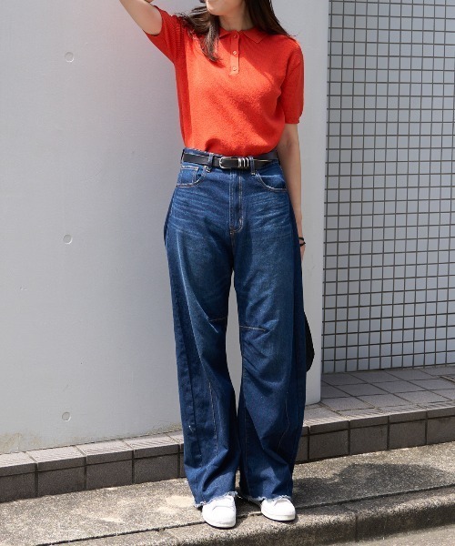TRIANGLE PALETTE（トライアングルパレット）の「半袖ニットポロシャツ（ニット/セーター・レディース・オレンジ系その他/グリーン/アイボリー/ブラック・FREE）」の6枚目の写真