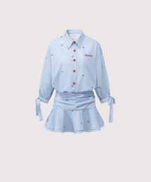 LA POMME petit(|~Ev`)Sky Blue Preppy Flare Shirt One Piece(s[X)