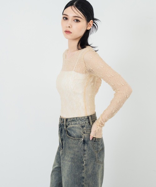 ANAP(アナップ)の「シアーレースロングスリーブトップス(Tシャツ/カットソー・レディース・アイボリー/ブラック・FREE)」の8枚目の写真
