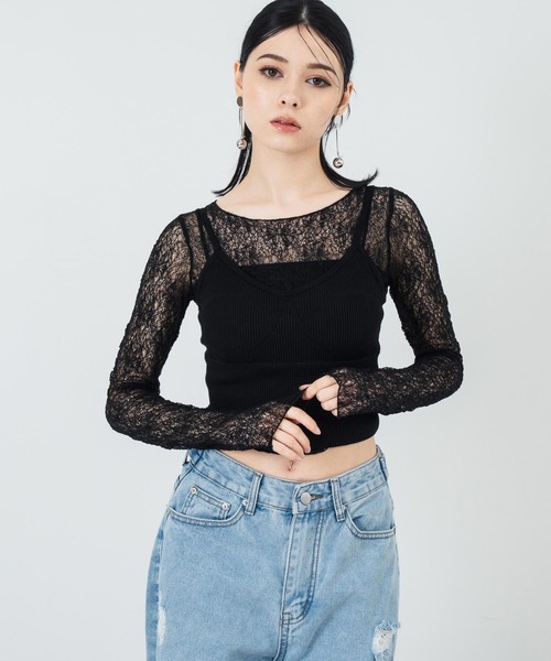 ANAP(アナップ)の「シアーレースロングスリーブトップス(Tシャツ/カットソー・レディース・アイボリー/ブラック・FREE)」の7枚目の写真