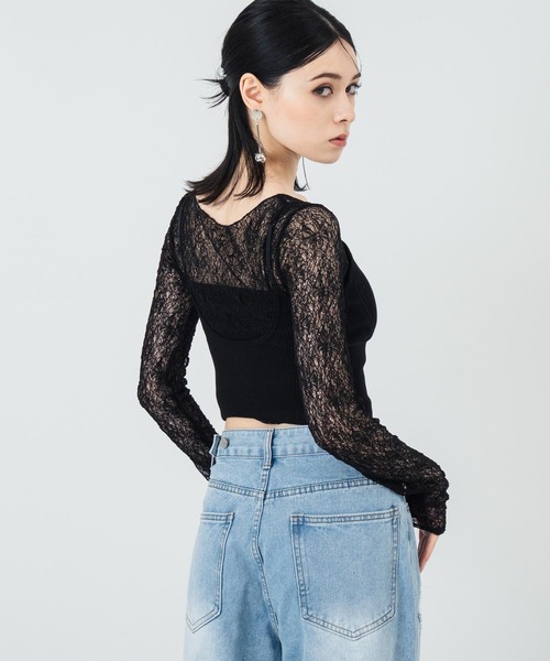 ANAP(アナップ)の「シアーレースロングスリーブトップス(Tシャツ/カットソー・レディース・アイボリー/ブラック・FREE)」の4枚目の写真
