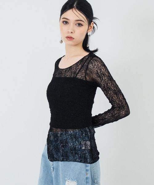 ANAP(アナップ)の「シアーレースロングスリーブトップス(Tシャツ/カットソー・レディース・アイボリー/ブラック・FREE)」の22枚目の写真