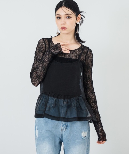 ANAP(アナップ)の「シアーレースロングスリーブトップス(Tシャツ/カットソー・レディース・アイボリー/ブラック・FREE)」の20枚目の写真