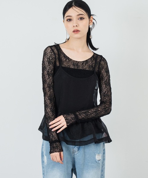 ANAP(アナップ)の「シアーレースロングスリーブトップス(Tシャツ/カットソー・レディース・アイボリー/ブラック・FREE)」の19枚目の写真