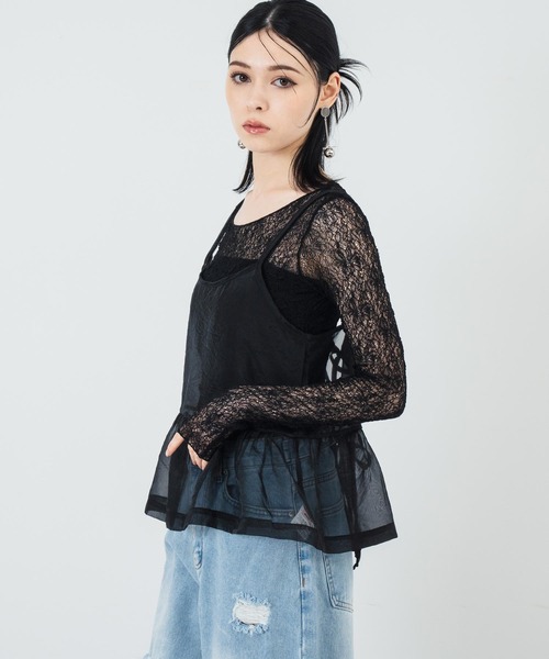 ANAP(アナップ)の「シアーレースロングスリーブトップス(Tシャツ/カットソー・レディース・アイボリー/ブラック・FREE)」の18枚目の写真