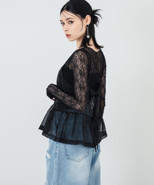 ANAP(アナップ)の「シアーレースロングスリーブトップス(Tシャツ/カットソー・レディース・アイボリー/ブラック・FREE)」の17枚目の写真