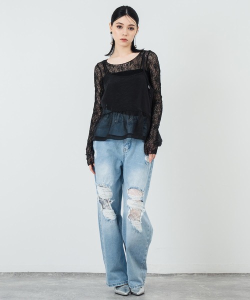 ANAP(アナップ)の「シアーレースロングスリーブトップス(Tシャツ/カットソー・レディース・アイボリー/ブラック・FREE)」の15枚目の写真
