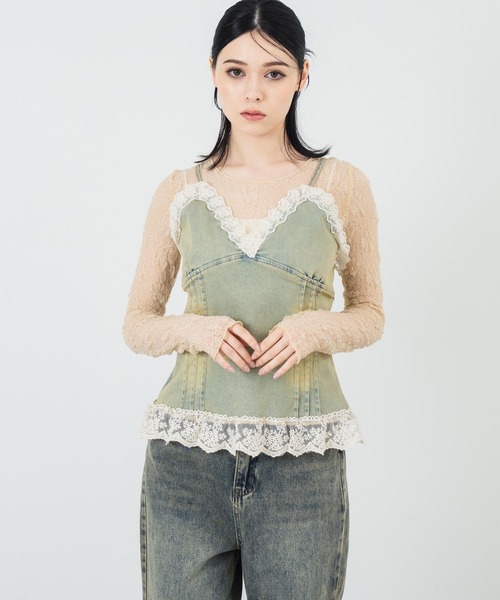 ANAP(アナップ)の「シアーレースロングスリーブトップス(Tシャツ/カットソー・レディース・アイボリー/ブラック・FREE)」の13枚目の写真