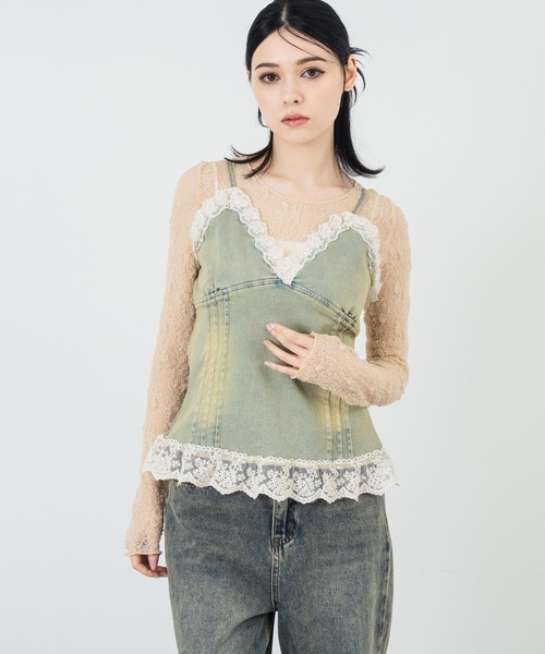 ANAP(アナップ)の「シアーレースロングスリーブトップス(Tシャツ/カットソー・レディース・アイボリー/ブラック・FREE)」の12枚目の写真