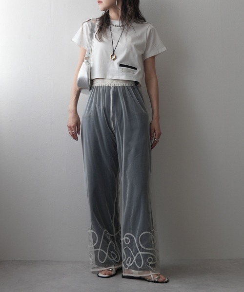 bohmal（ボマール）の「裾コード刺繍チュールレイヤードパンツ（その他パンツ・レディース・アイボリー/ブラック・FREE）」の3枚目の写真