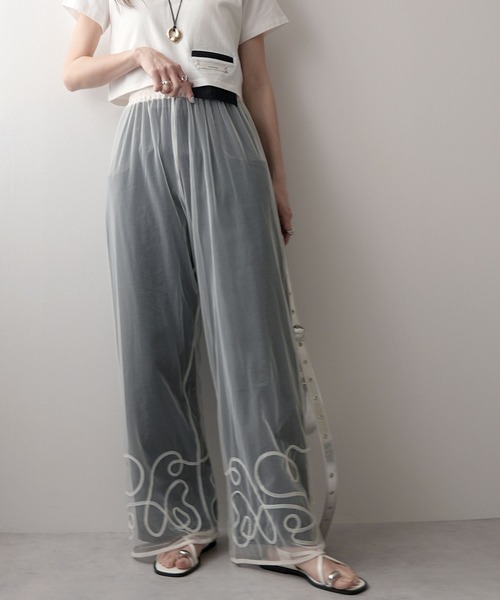 bohmal（ボマール）の「裾コード刺繍チュールレイヤードパンツ（その他パンツ・レディース・アイボリー/ブラック・FREE）」の5枚目の写真