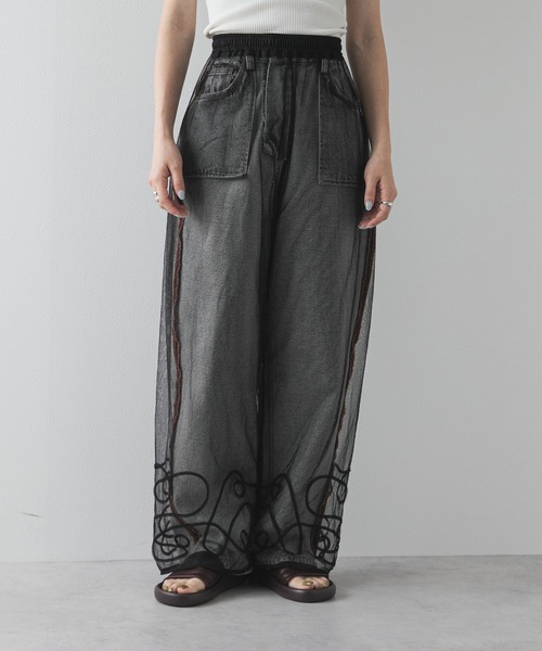 新品未使用LASUD チュールレイヤードWポケットパンツ 裾コード刺繍チュールレイヤードパンツ（その他パンツ）｜bohmal