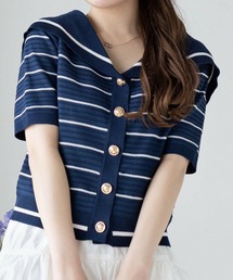 CLEAR BASIC | セーラーニット半袖カーディガン[大人 マリンスタイル ボーダー サマーニット]≪SS新作≫(ニット/セーター)