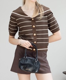 CLEAR BASIC | セーラーニット半袖カーディガン[大人 マリンスタイル ボーダー サマーニット]≪SS新作≫(ニット/セーター)